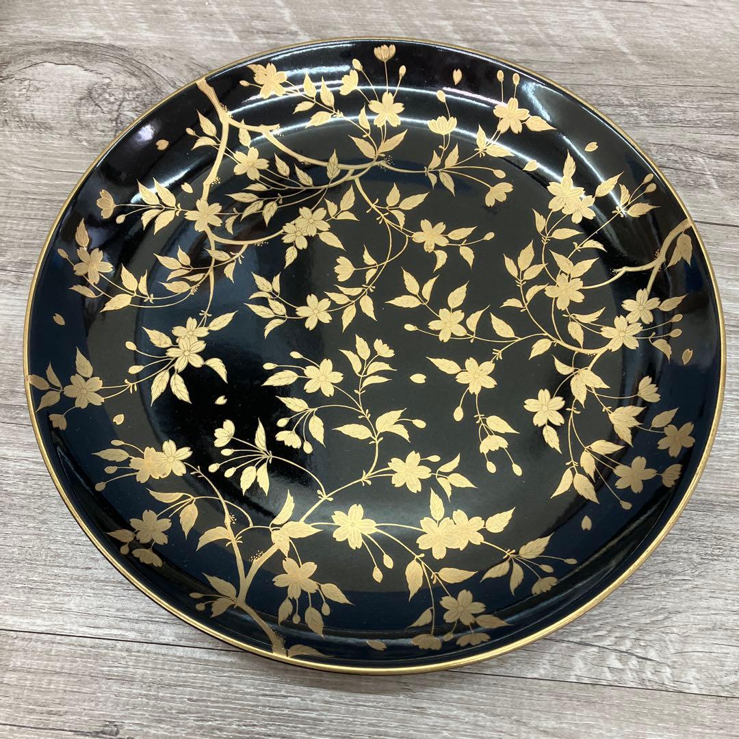 D-5 銘々皿 5枚セット 黒地 金彩 桜 漆器風 菓子皿 取り皿 銘々皿