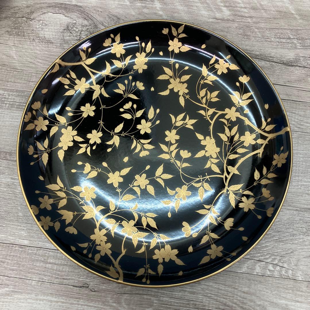 D-5 銘々皿 5枚セット 黒地 金彩 桜 漆器風 菓子皿 取り皿 銘々皿