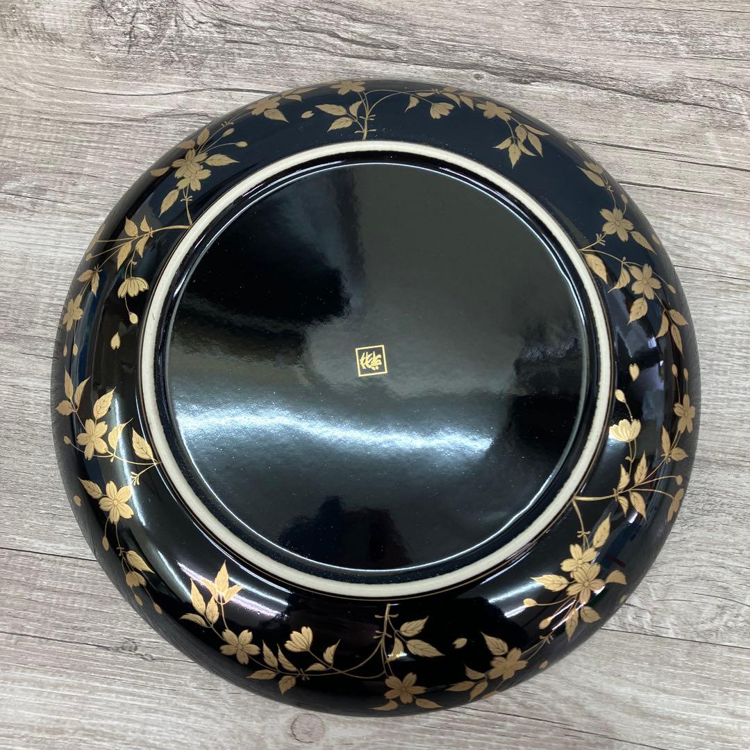D-5 銘々皿 5枚セット 黒地 金彩 桜 漆器風 菓子皿 取り皿 銘々皿