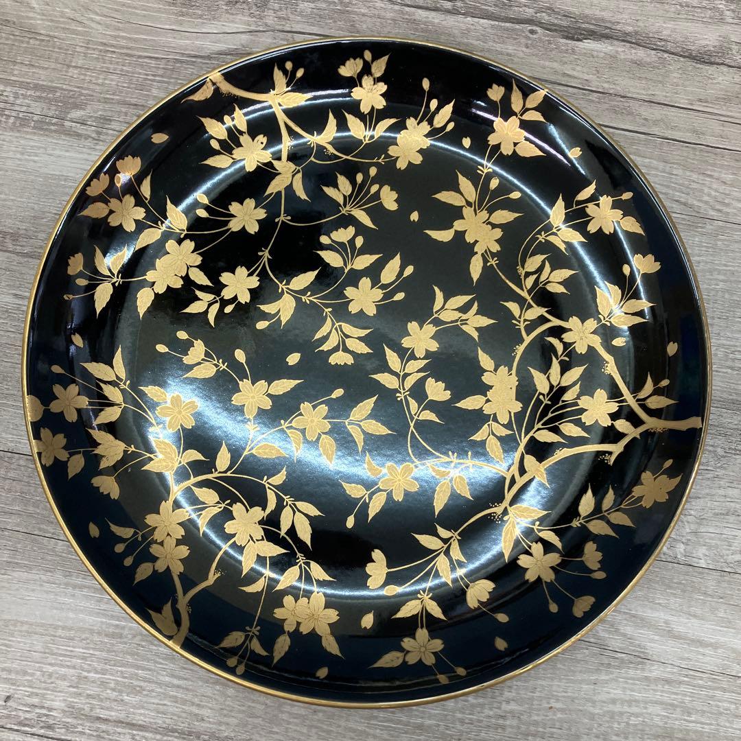 D-5 銘々皿 5枚セット 黒地 金彩 桜 漆器風 菓子皿 取り皿 銘々皿