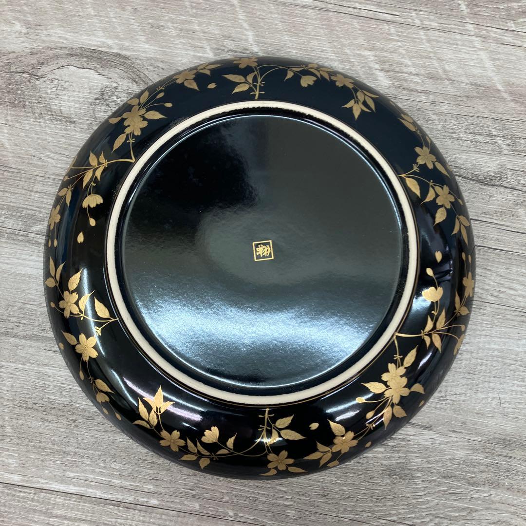 D-5 銘々皿 5枚セット 黒地 金彩 桜 漆器風 菓子皿 取り皿 銘々皿