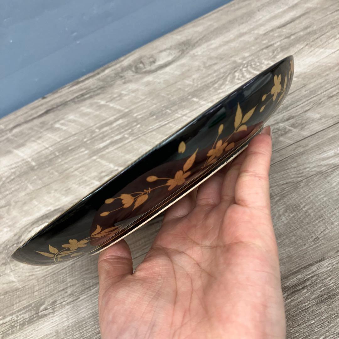 D-5 銘々皿 5枚セット 黒地 金彩 桜 漆器風 菓子皿 取り皿 銘々皿