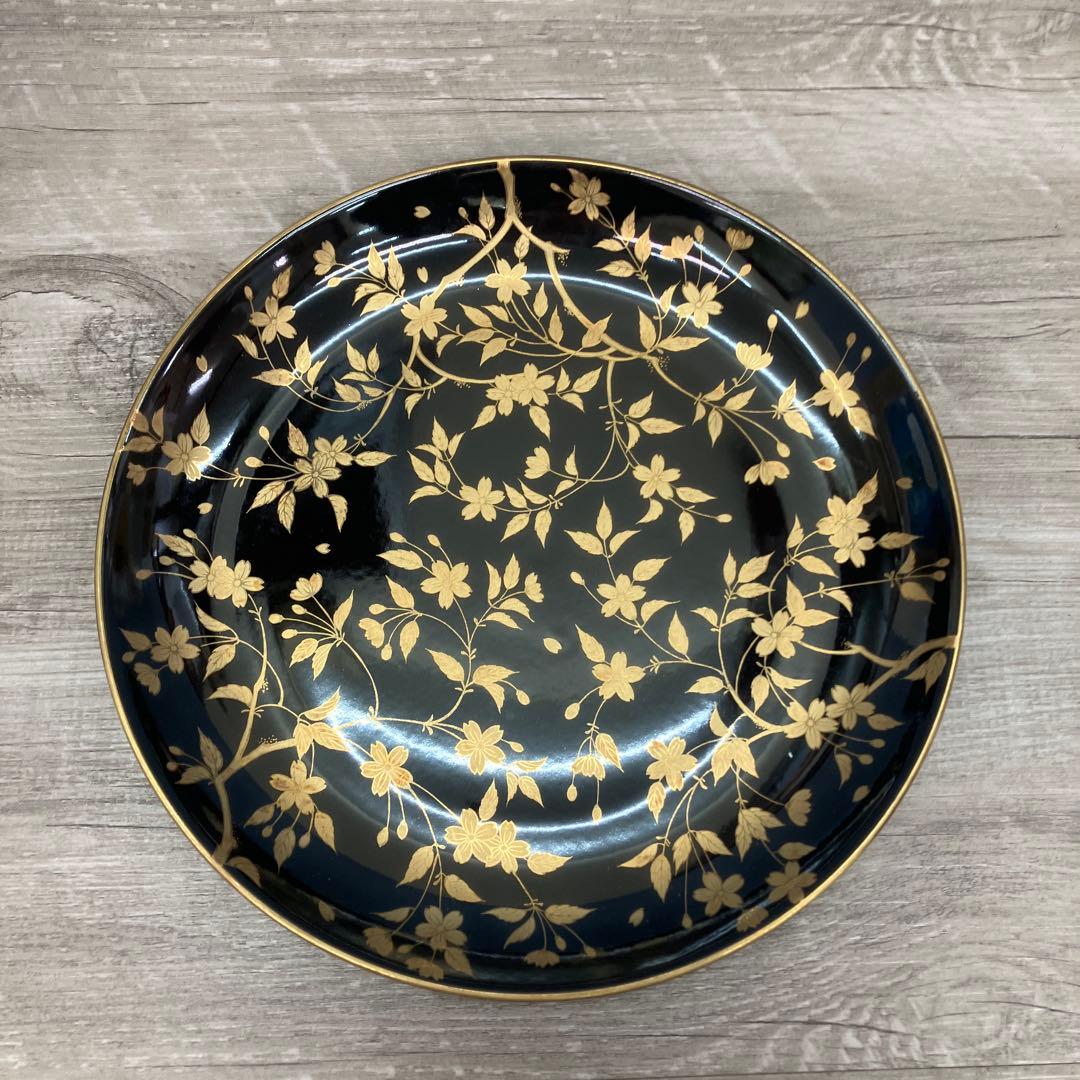 D-5 銘々皿 5枚セット 黒地 金彩 桜 漆器風 菓子皿 取り皿 銘々皿