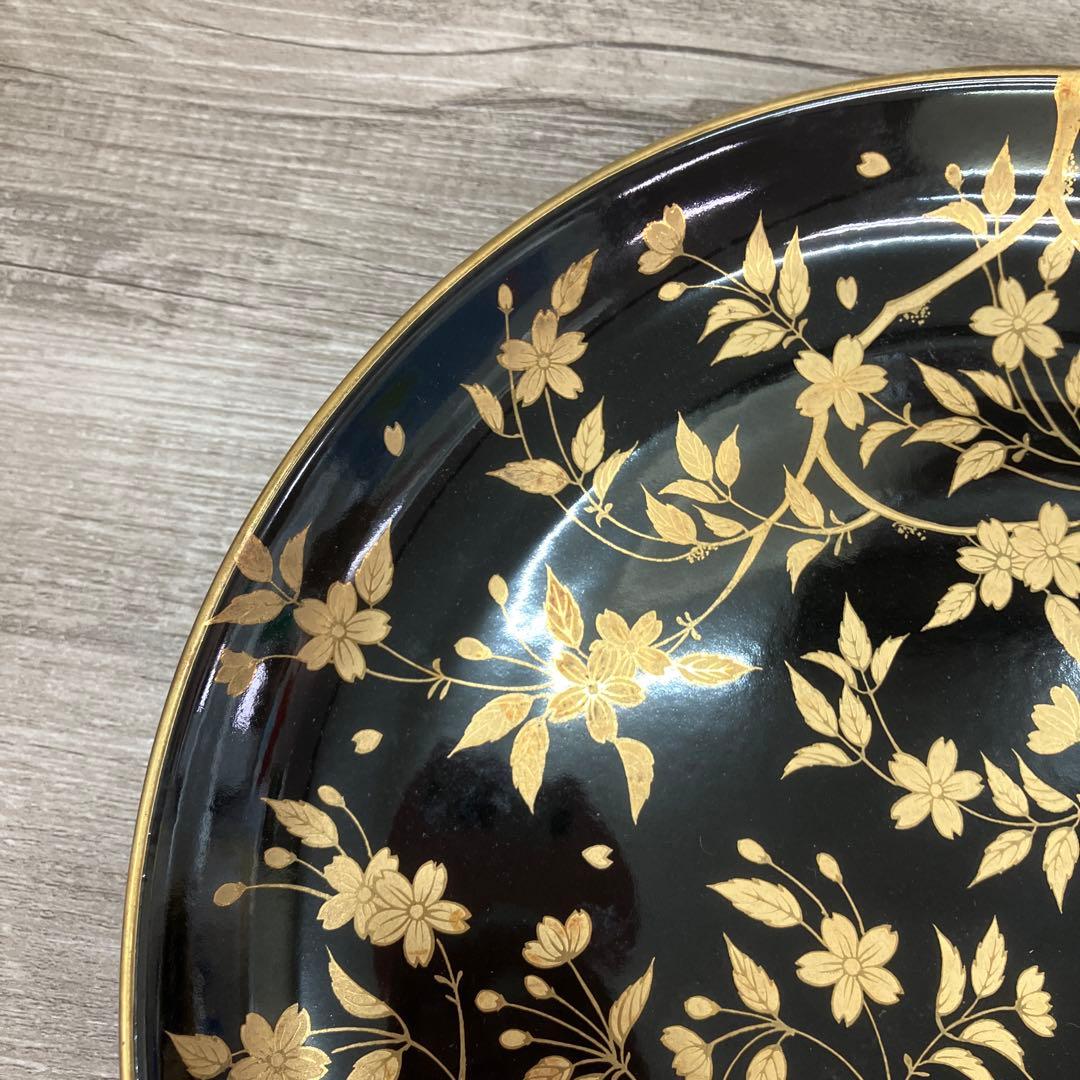 D-5 銘々皿 5枚セット 黒地 金彩 桜 漆器風 菓子皿 取り皿 銘々皿