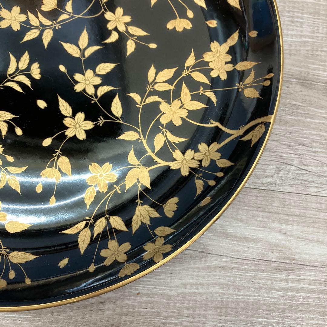 D-5 銘々皿 5枚セット 黒地 金彩 桜 漆器風 菓子皿 取り皿 銘々皿