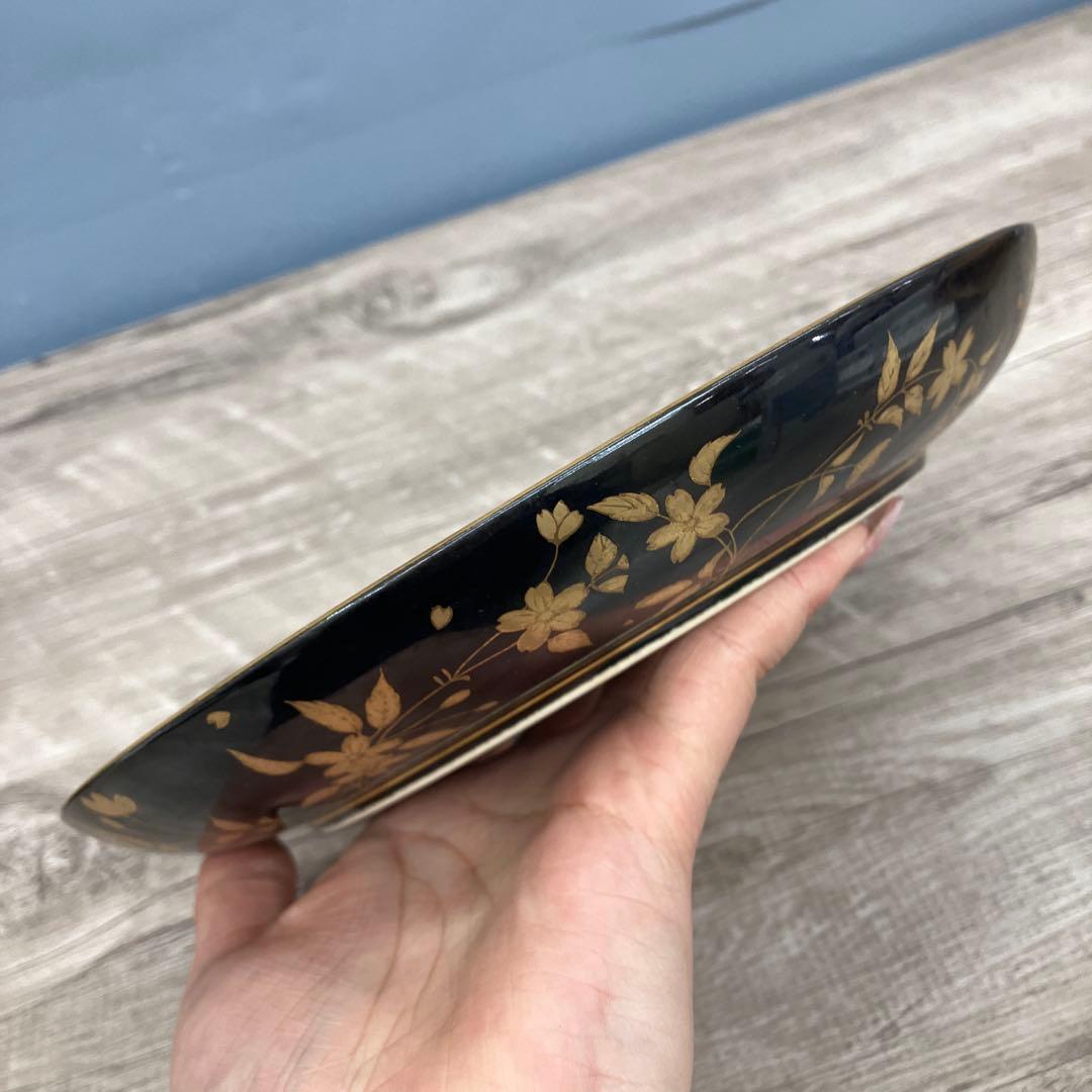 D-5 銘々皿 5枚セット 黒地 金彩 桜 漆器風 菓子皿 取り皿 銘々皿