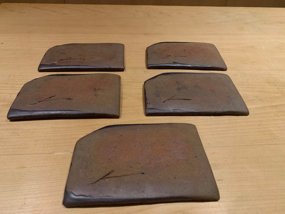 【安永頼山】唐津焼 櫛目変形小皿 5客セット