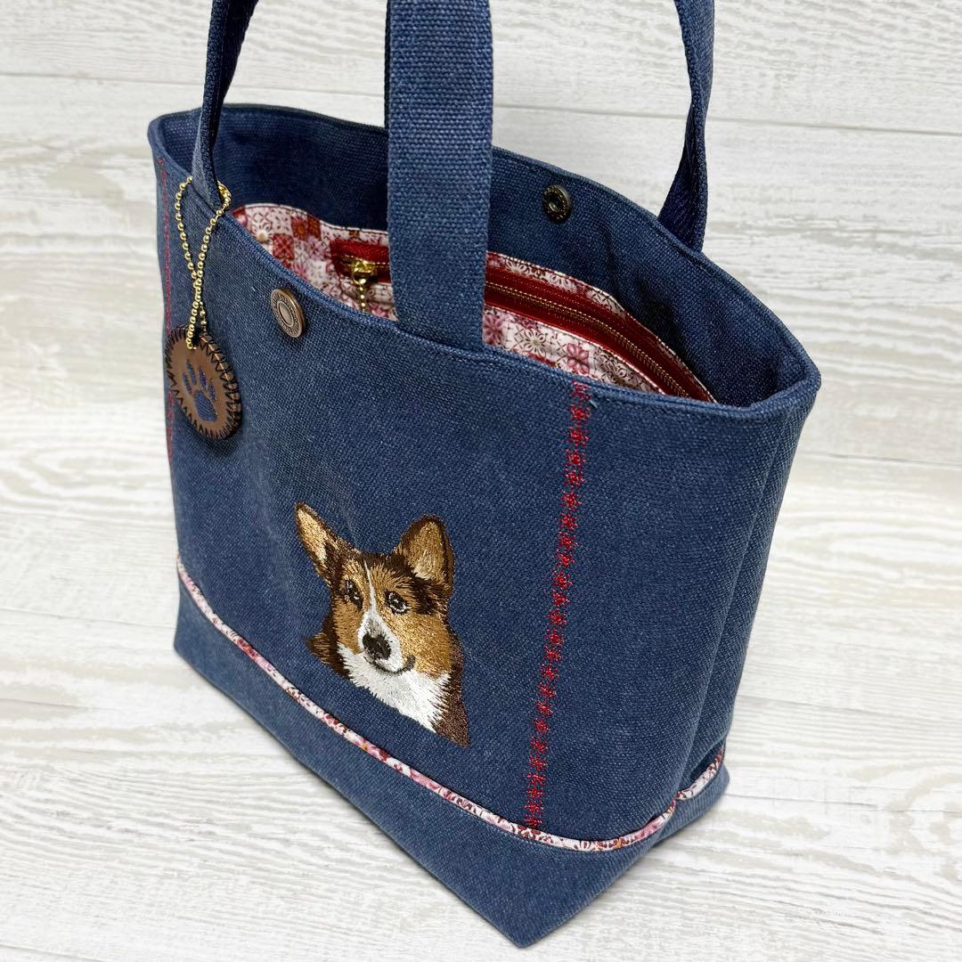 コーギー刺繍♡帆布のトートバッグ