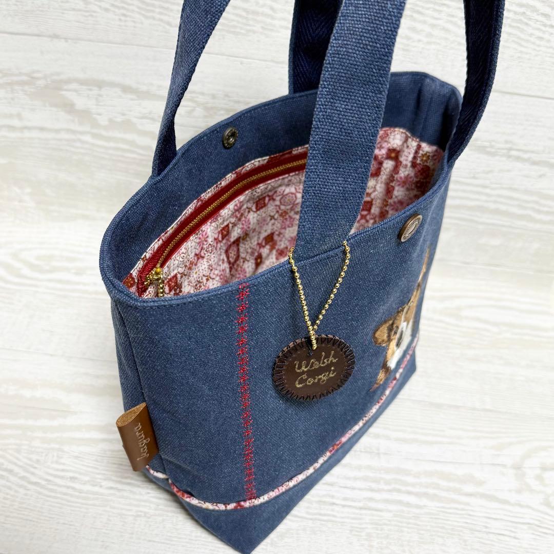 コーギー刺繍♡帆布のトートバッグ