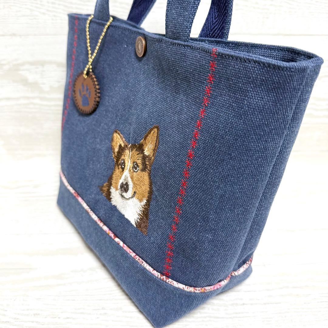 コーギー刺繍♡帆布のトートバッグ