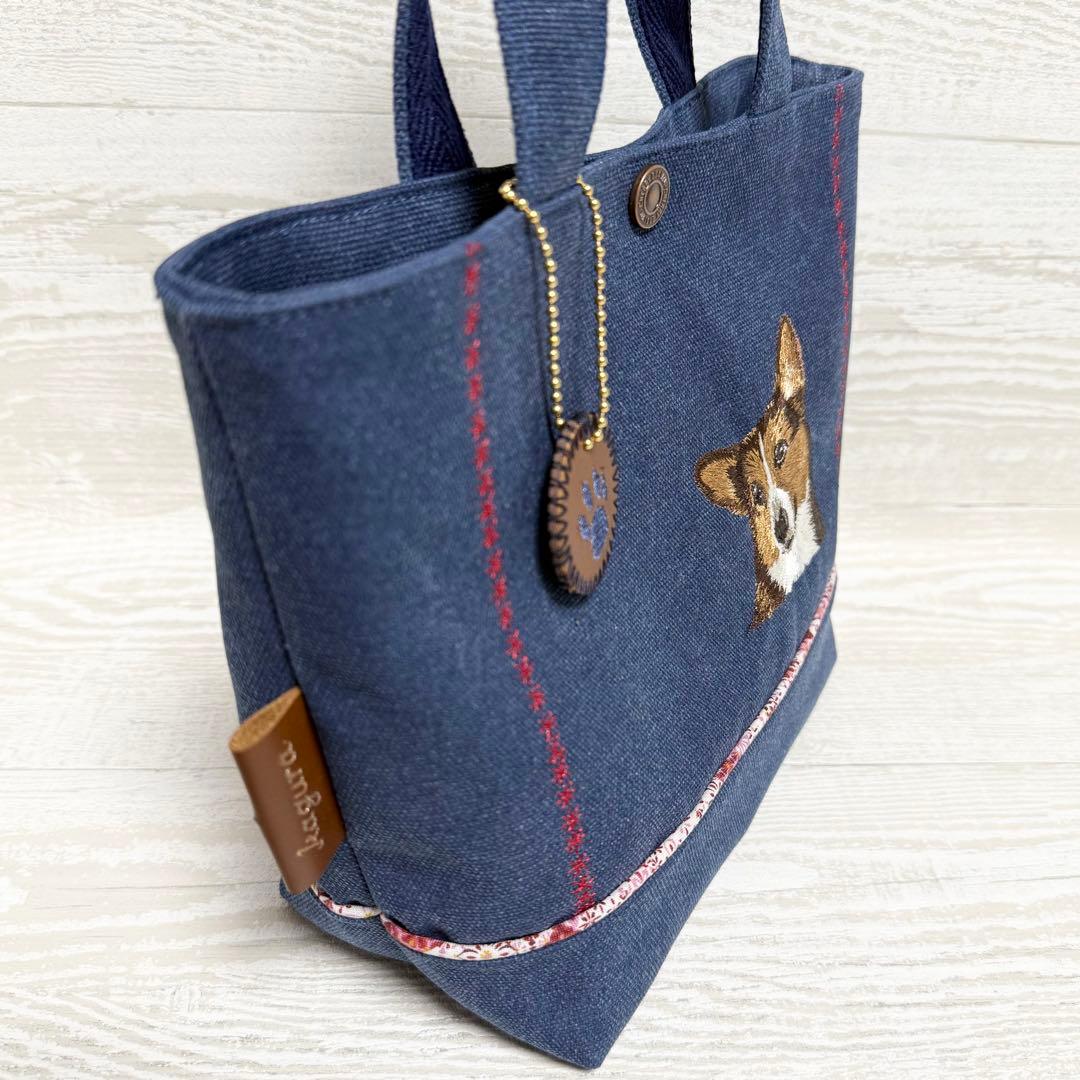コーギー刺繍♡帆布のトートバッグ