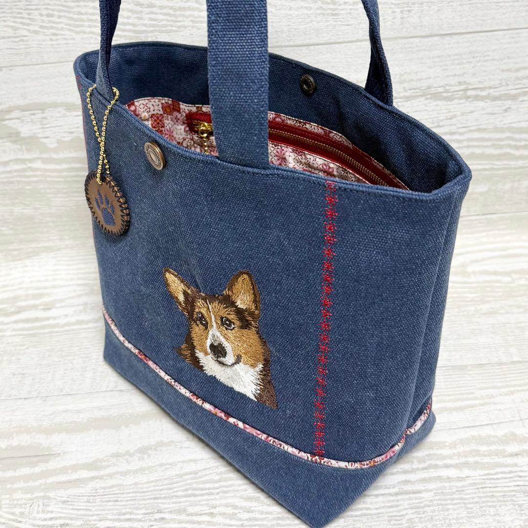 コーギー刺繍♡帆布のトートバッグ