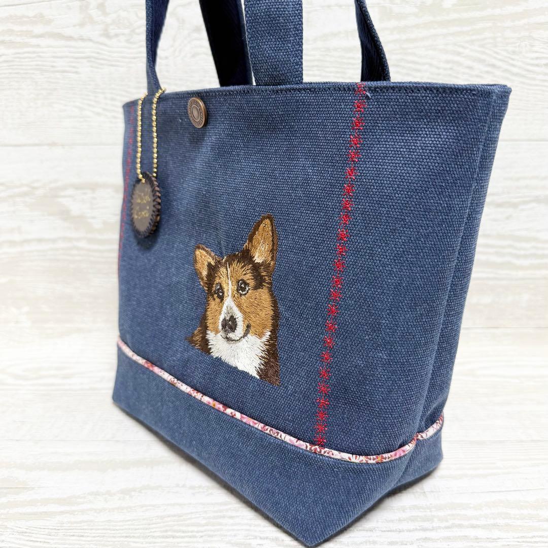 コーギー刺繍♡帆布のトートバッグ