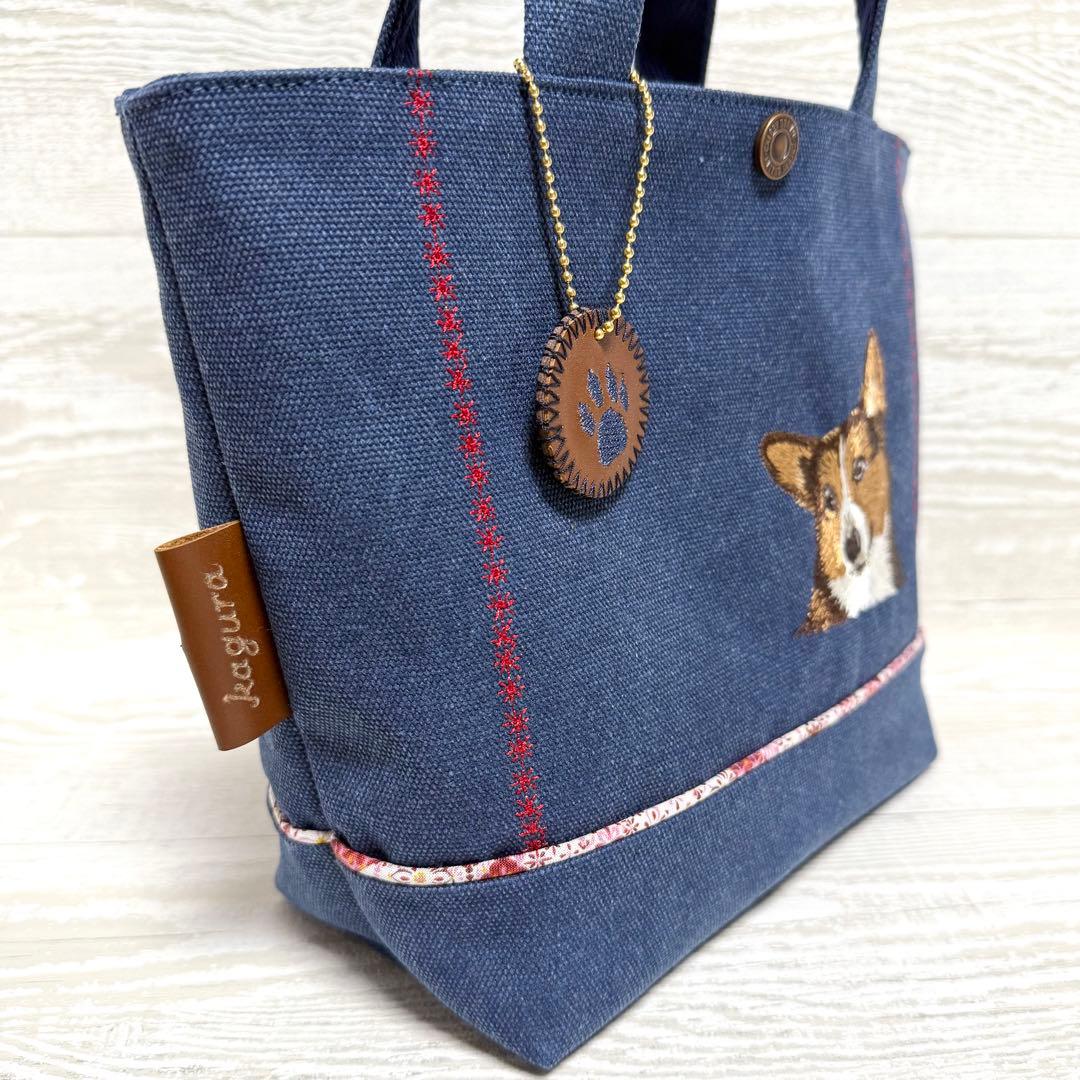 コーギー刺繍♡帆布のトートバッグ