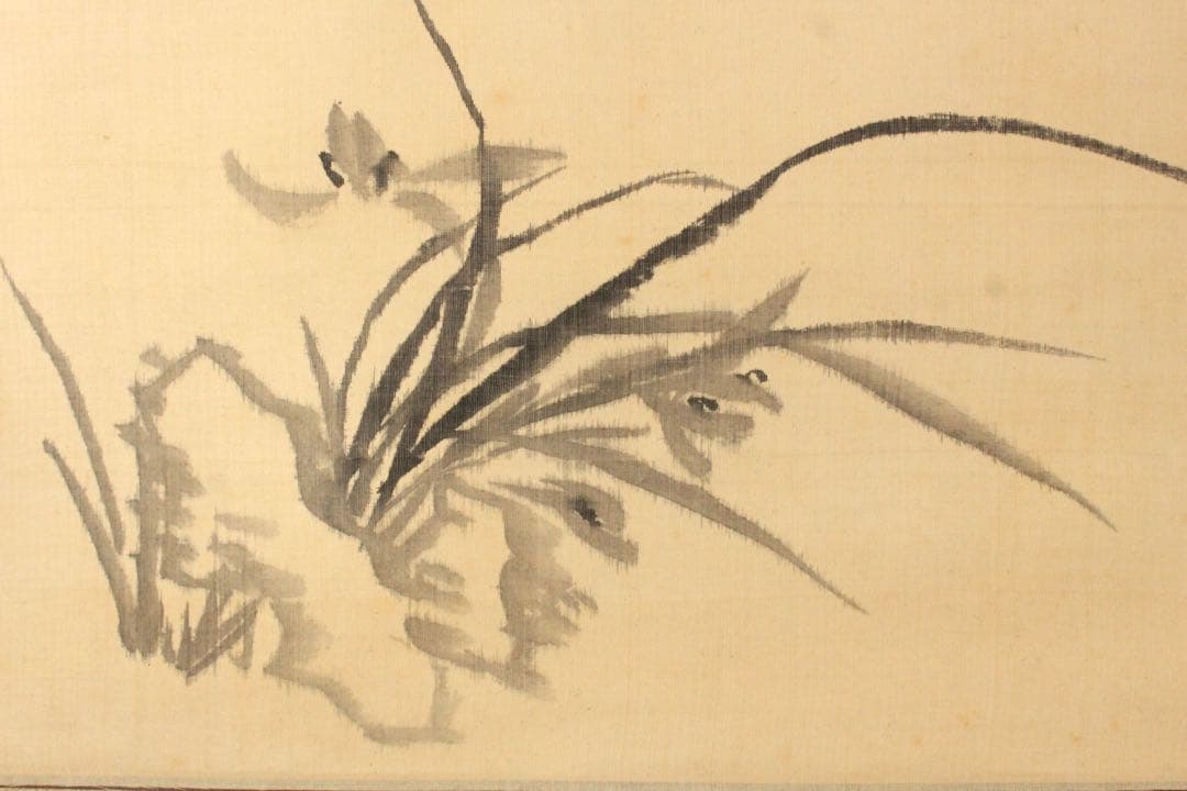 No5102 掛軸　村瀬秋水蘭画賛　絹本 合箱　南画　古画　古美術　送料無料
