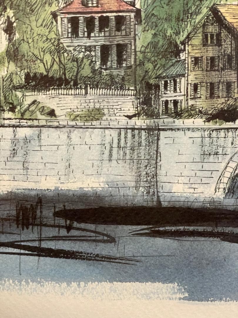 「真作」ジェームズ・フォード「教会のある通り」石版画　額装　サイン有り　AP