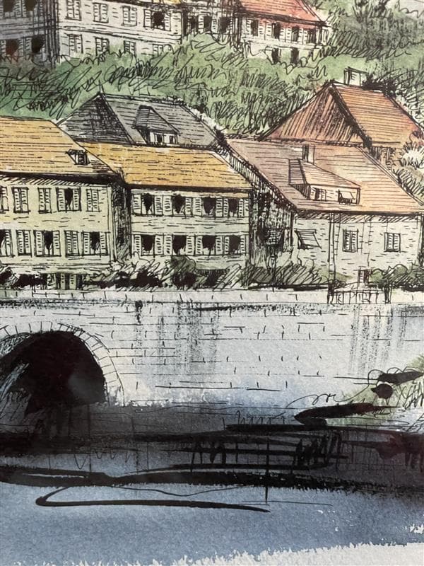 「真作」ジェームズ・フォード「教会のある通り」石版画　額装　サイン有り　AP