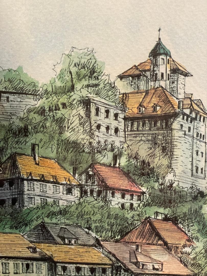 「真作」ジェームズ・フォード「教会のある通り」石版画　額装　サイン有り　AP