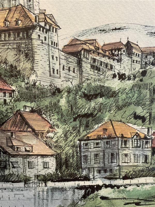 「真作」ジェームズ・フォード「教会のある通り」石版画　額装　サイン有り　AP