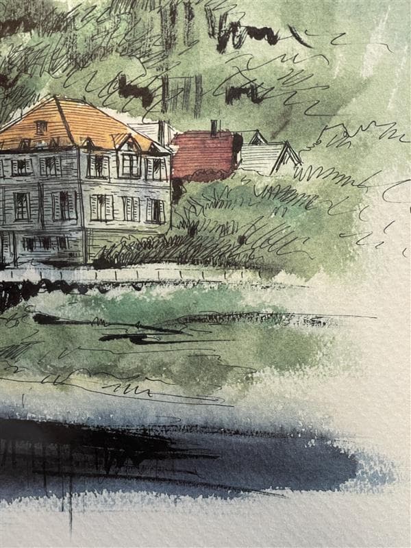 「真作」ジェームズ・フォード「教会のある通り」石版画　額装　サイン有り　AP