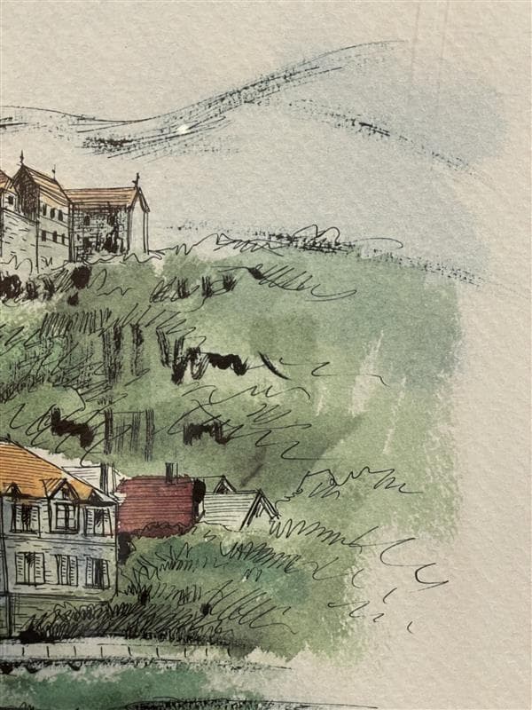 「真作」ジェームズ・フォード「教会のある通り」石版画　額装　サイン有り　AP