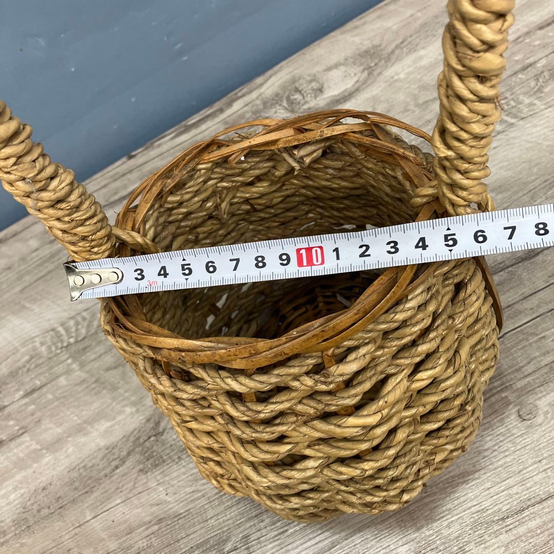B-壁 編み籠 カゴバッグ 花器 持ち手付き インテリア アンティーク レトロ