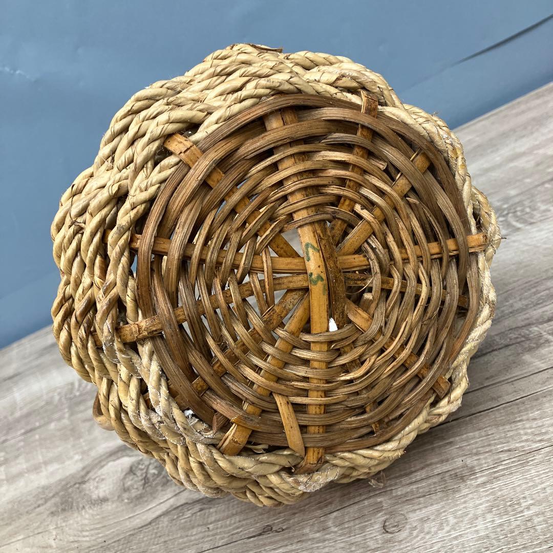B-壁 編み籠 カゴバッグ 花器 持ち手付き インテリア アンティーク レトロ