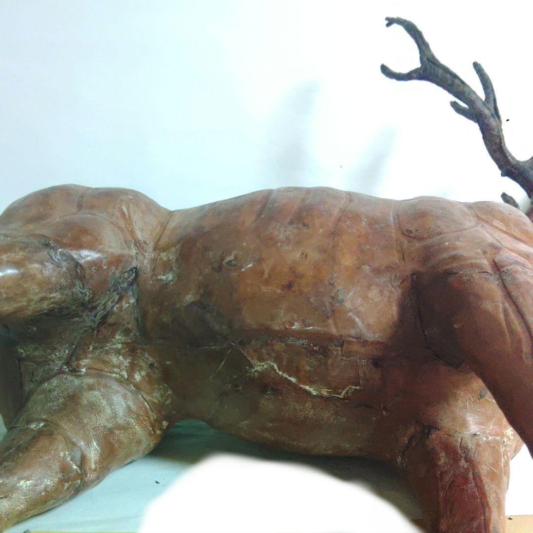 鹿　革製　革張り　置物　アンティーク　レザークラフ卜　ヴィンテージ　ミ10