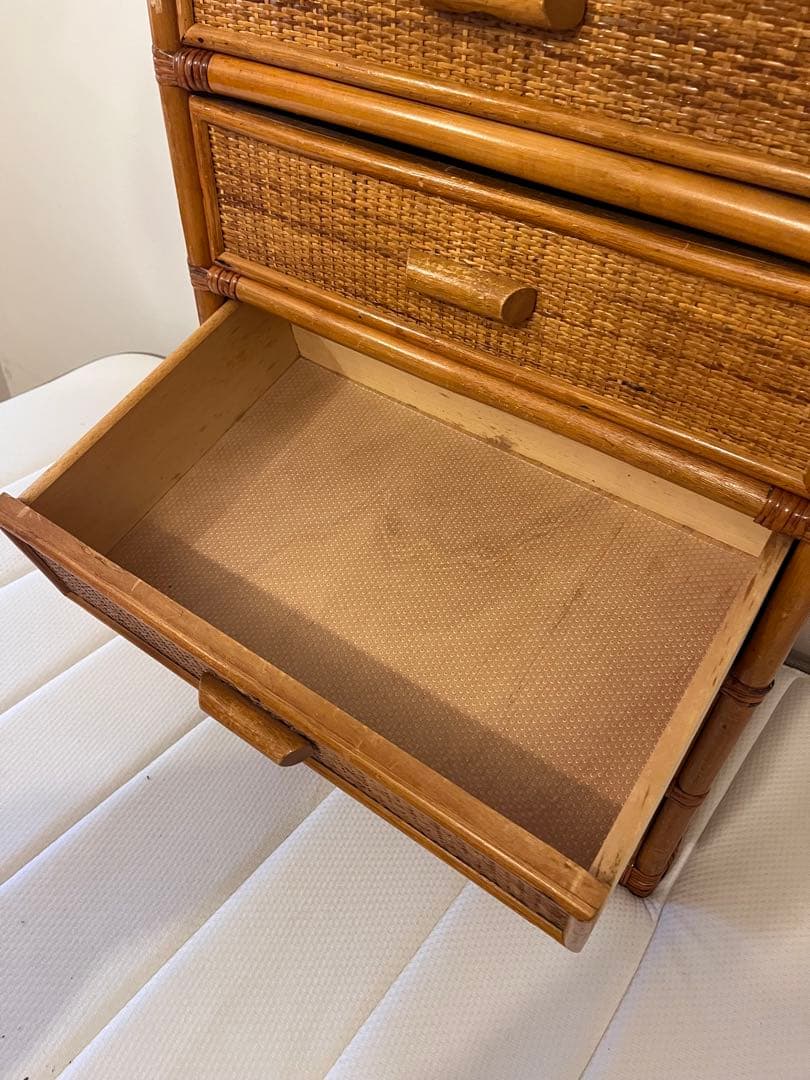 ラタン 籐 5段タンス シェルフ アンティーク