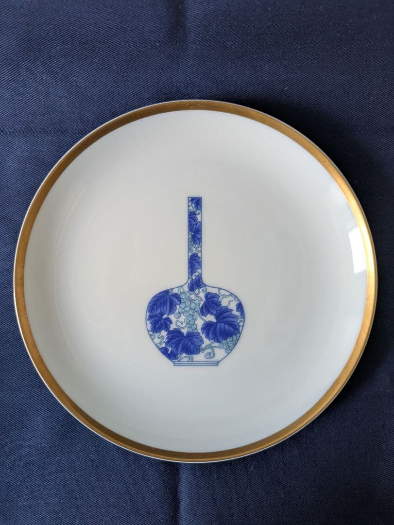 【深川製磁】ブルーチャイナ 丸サービス皿 5枚揃え 箱有り