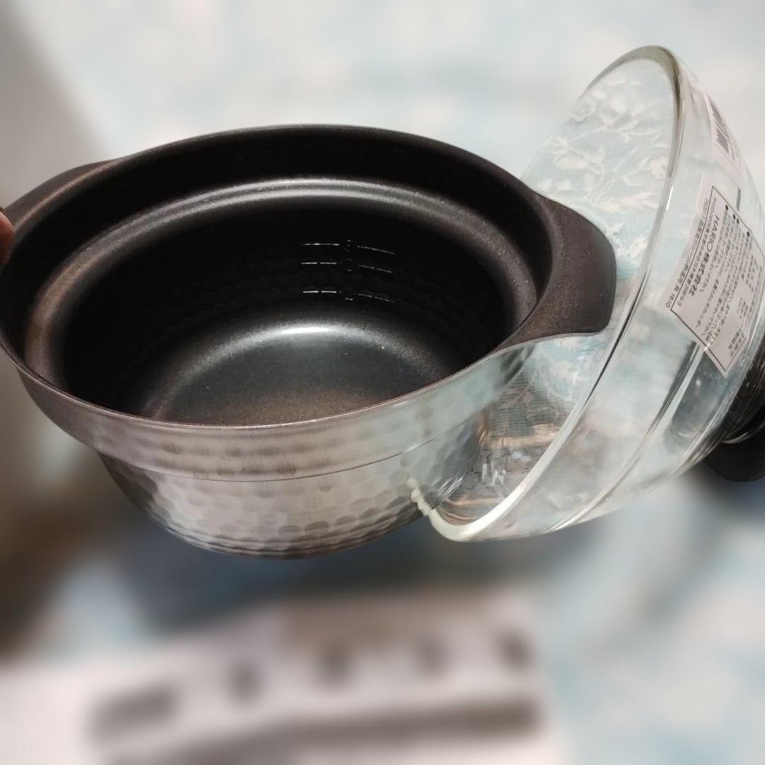 2回使用 HARIO GIS-200 フタがガラスのIH対応ご飯釜 雪平 炊飯器