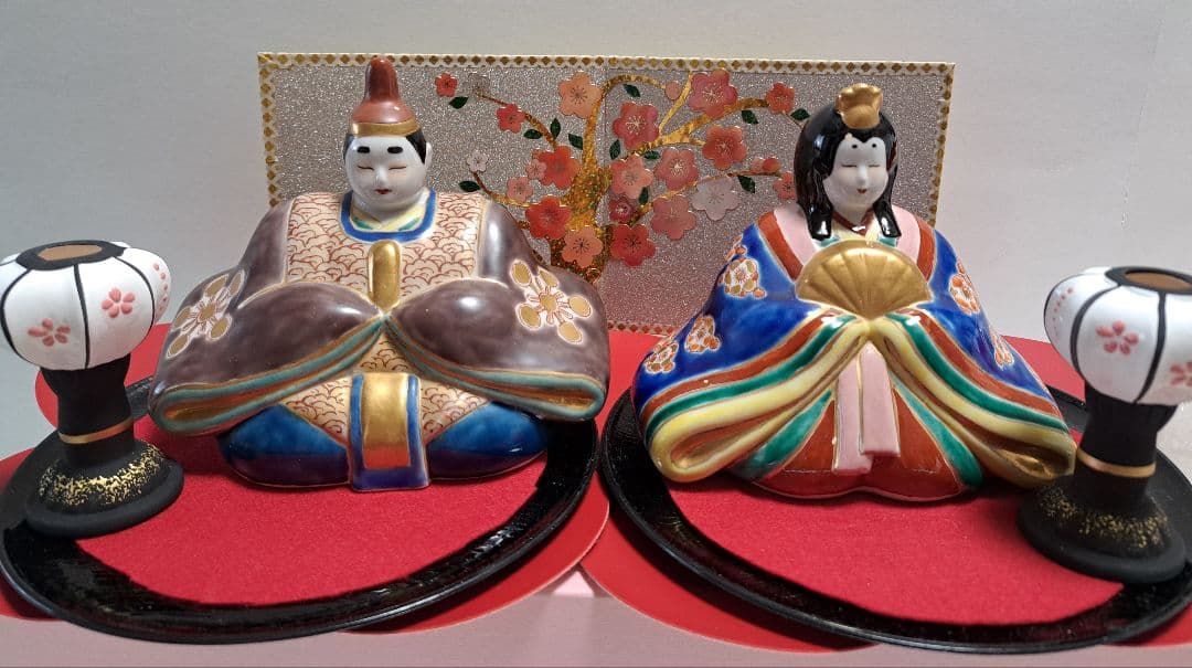 特価3月3日まで k-⑫九谷焼 ひな人形 3号 親王飾り 菊仙作 青海波
