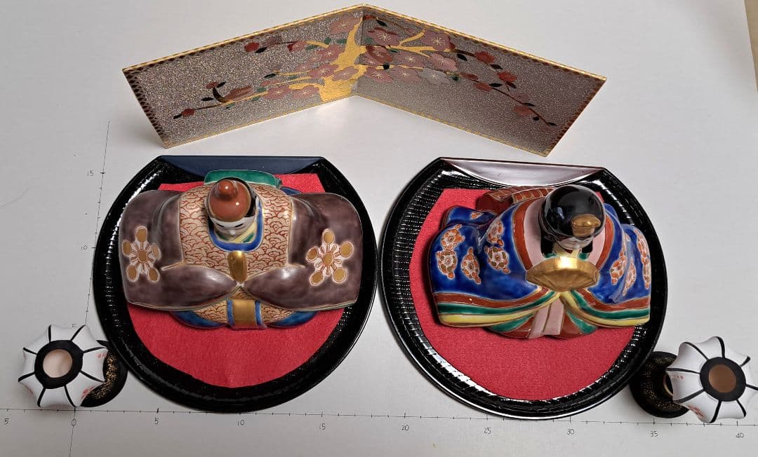 特価3月3日まで k-⑫九谷焼 ひな人形 3号 親王飾り 菊仙作 青海波