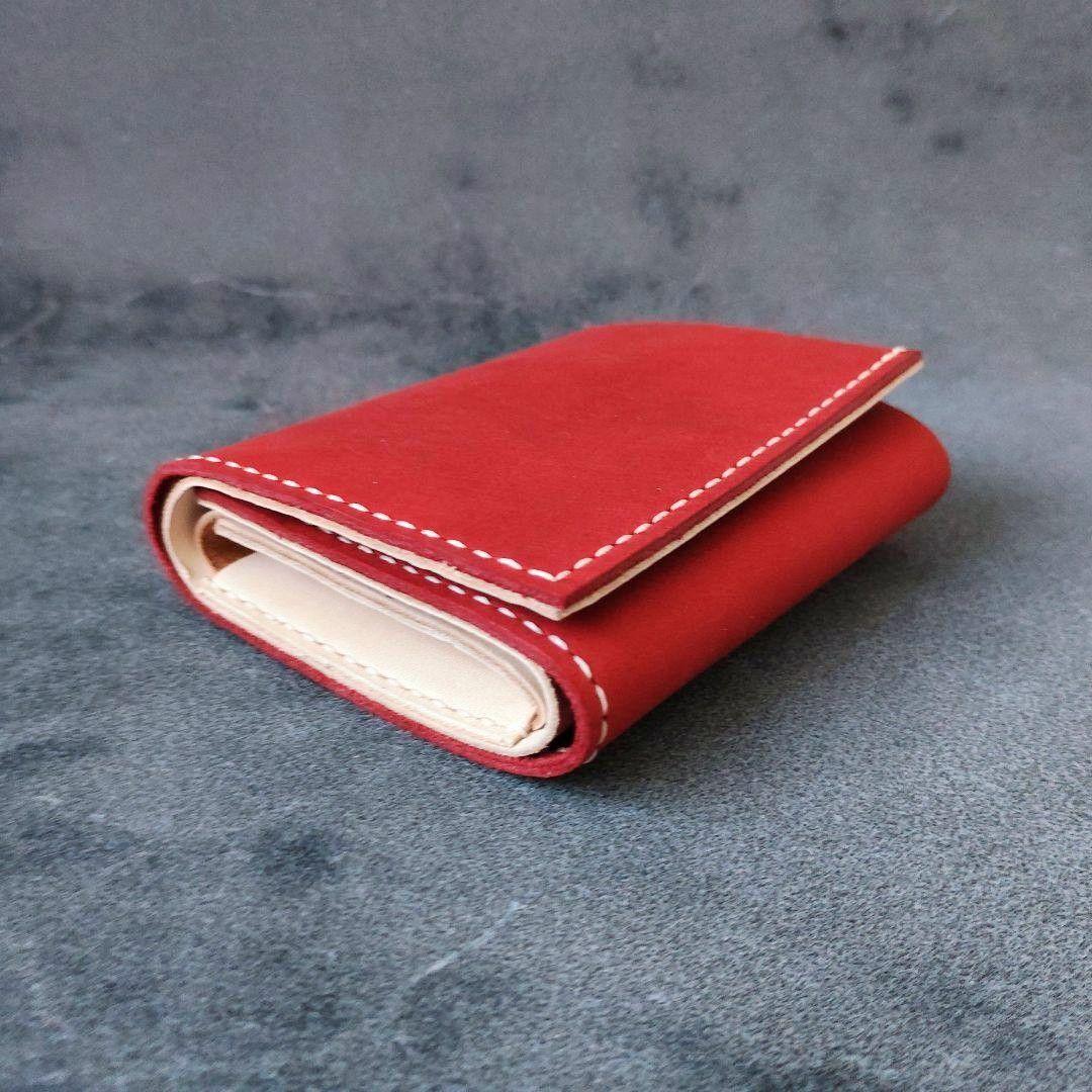 【受注生産】コンパクト3つ折り財布　ハンドメイド イタリアンレザー 赤 手縫い