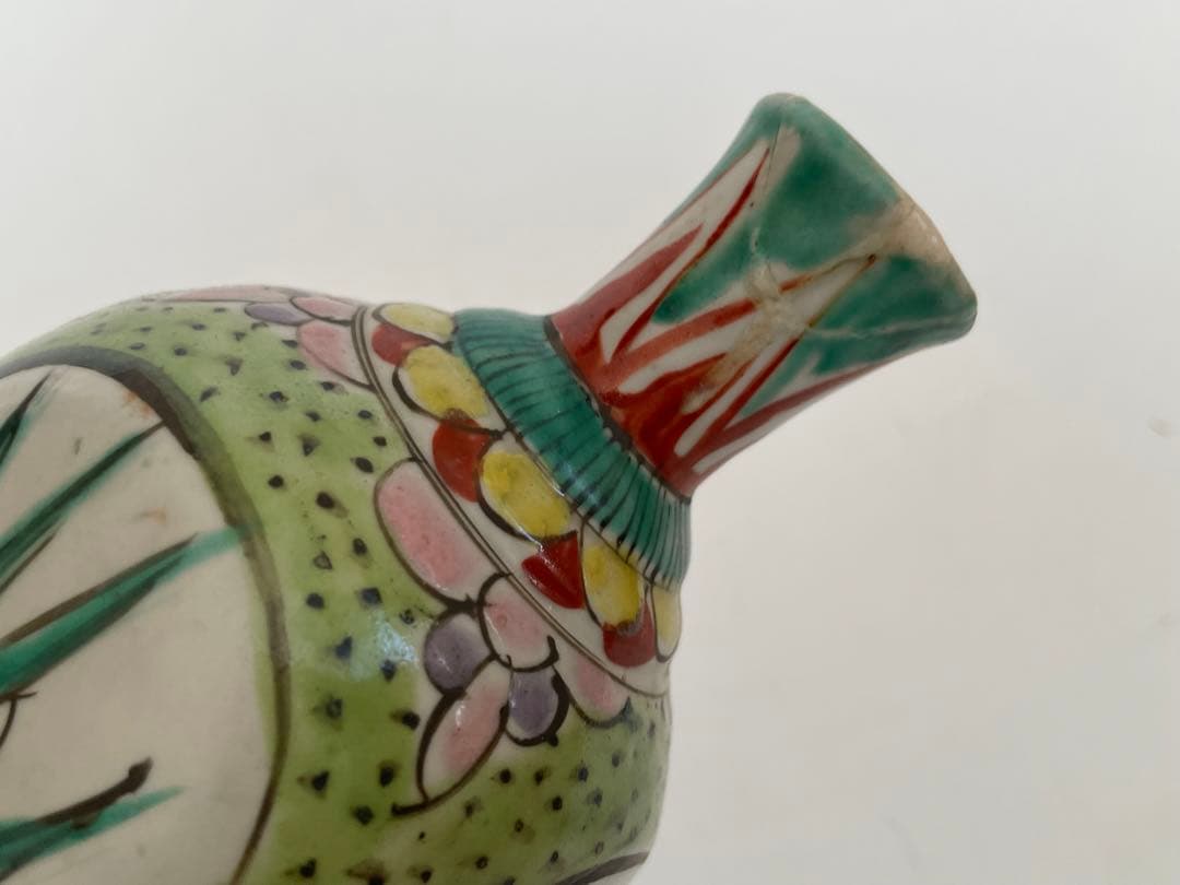 #1 骨董　アンティーク　保命酒徳利　鞆徳利　岩谷焼　色絵　花瓶　花入