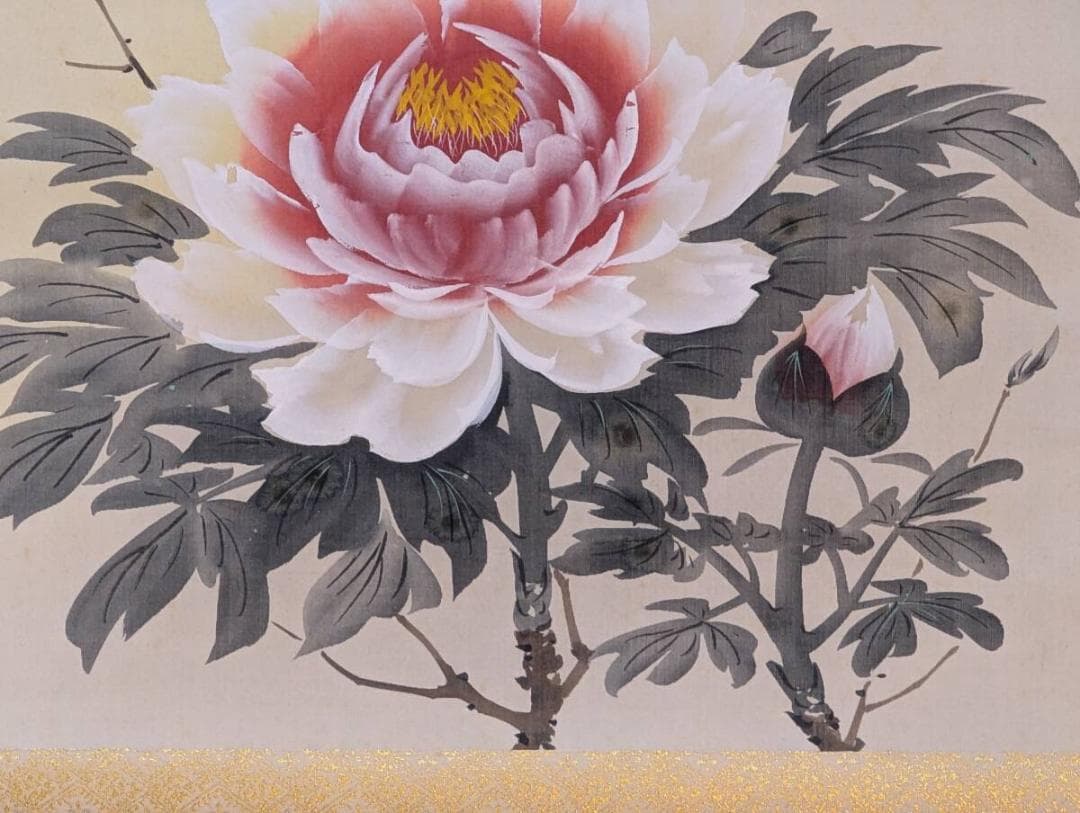 【真作】掛軸　牡丹図　華麗なる百花の王　華やかな吉祥画　合箱入　R89
