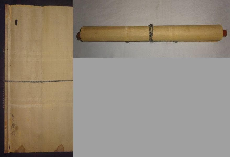 アンティーク 神社 歳徳神 正月さま 寿老人 七福神 童子 鹿 鶴 紙本 掛軸