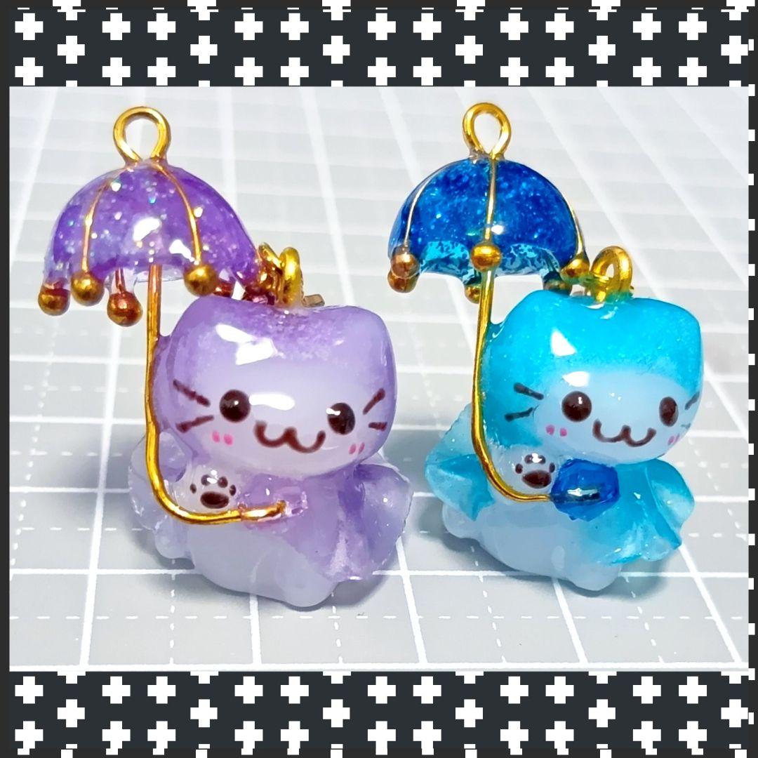 猫耳　レジン猫　風鈴チャーム　茶トラ猫　海　マリンチャーム　招き猫　てるてる坊主