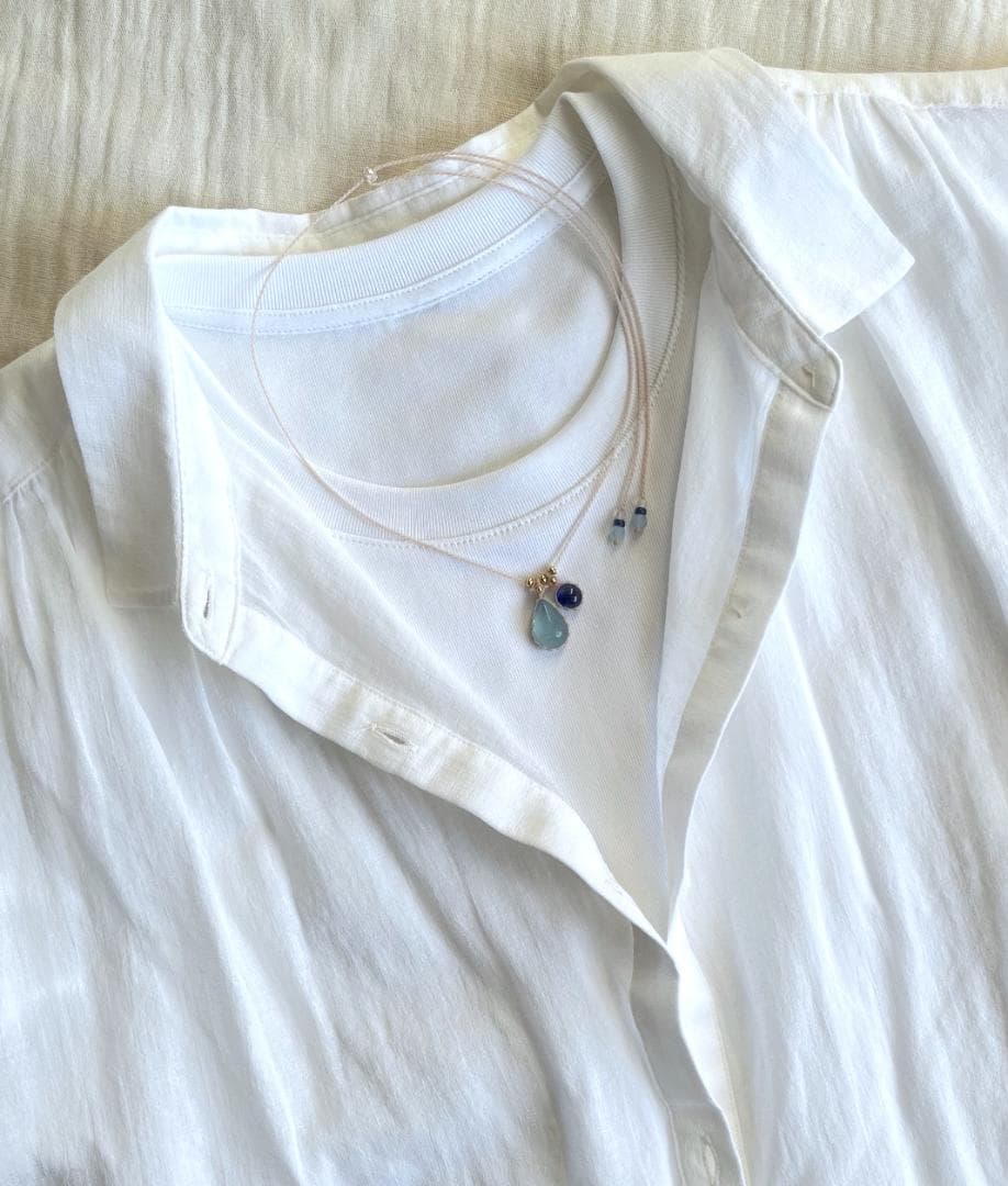 アクアマリンとサファイアのマクラメ編み 天然石ネックレス