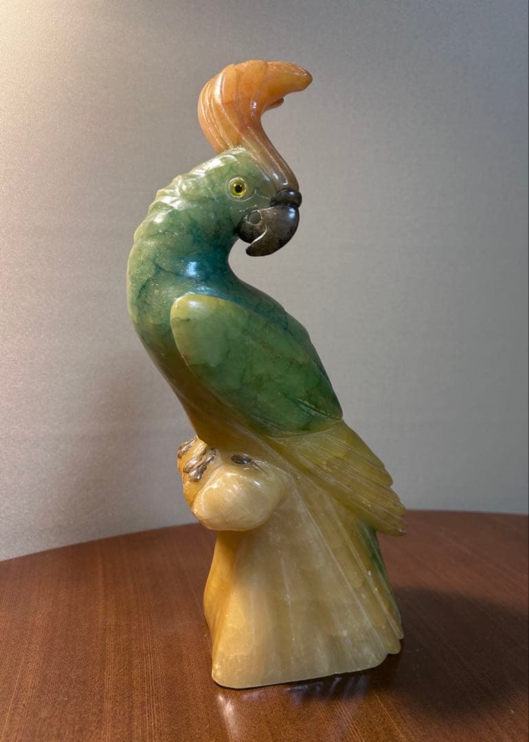 イタリア製　ヴィンテージ オブジェ　オウム彫刻 アルバスター