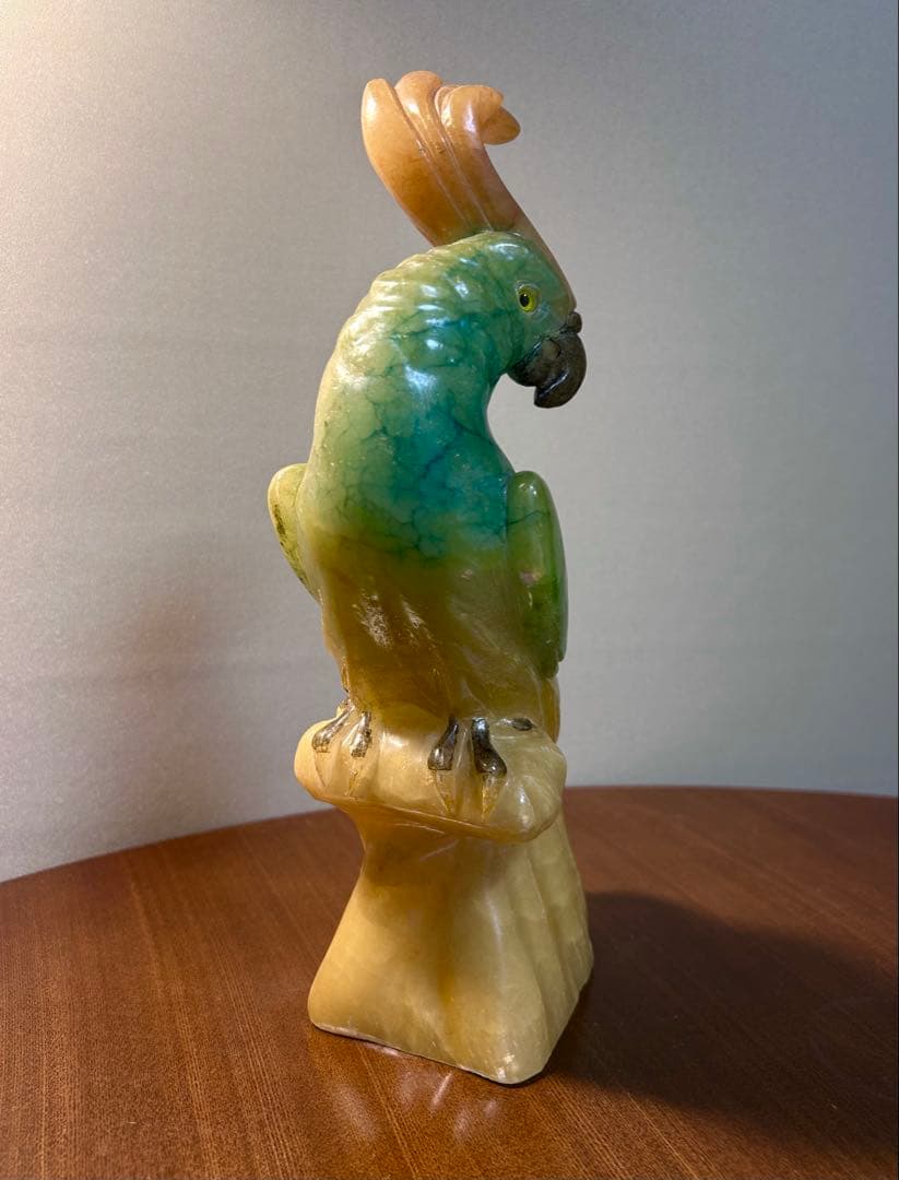 イタリア製　ヴィンテージ オブジェ　オウム彫刻 アルバスター