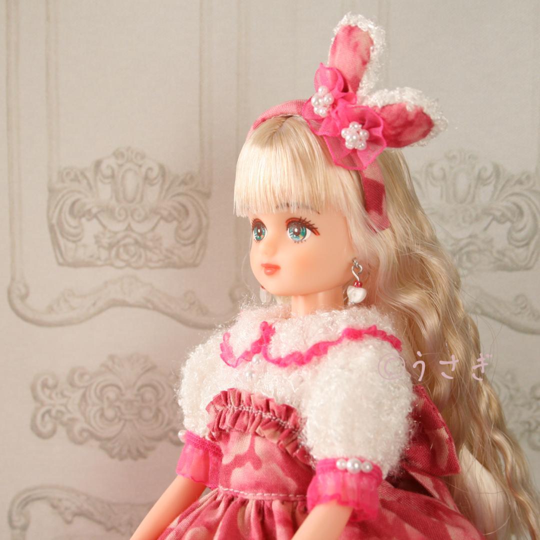 ま*る様 22㎝ドール ドレス パニエ うさ耳カチューシャ イヤリング セット【