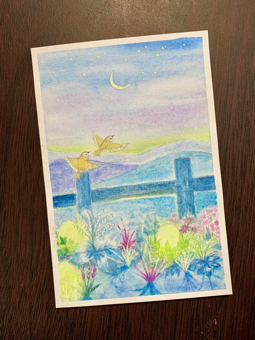 水彩画　夕暮れの旅立ち　値段は※900円です