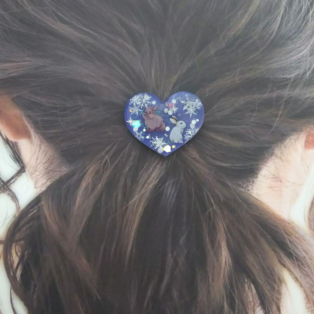 雪うさぎハートレジンヘアゴム