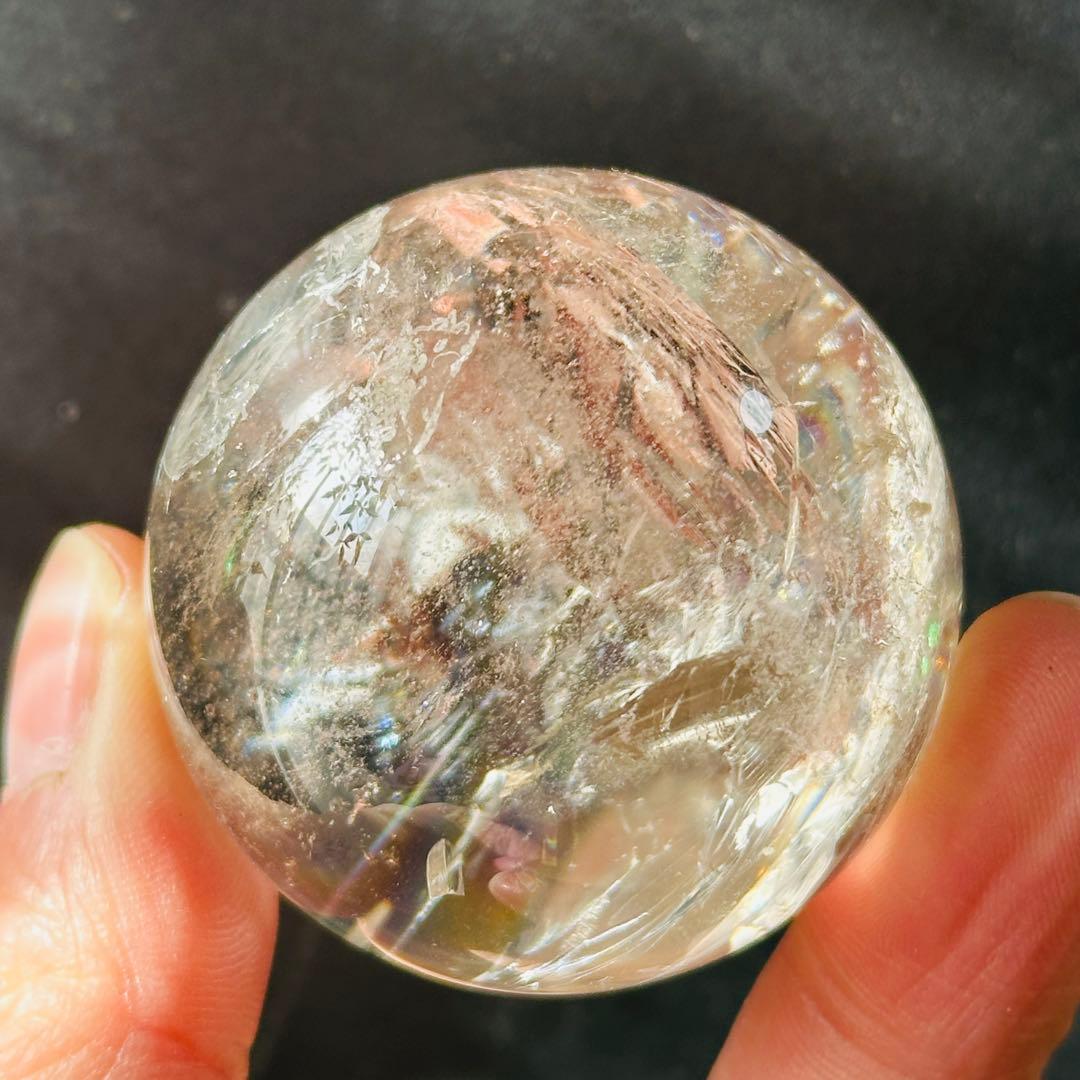 天然石 ピンクアゼツナイトのスフィア　丸玉　置物　虹ありG.286