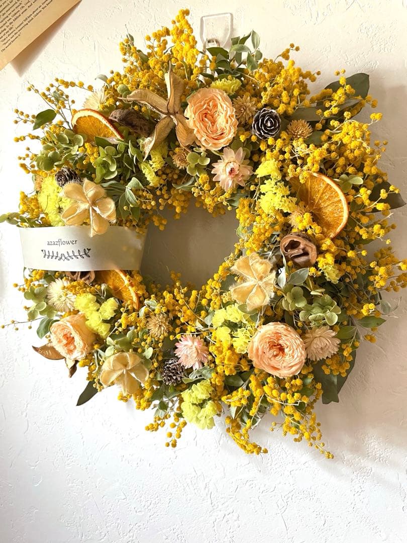 贈呈用にも♪ビタミンカラーが可愛いミモザのドライフラワーリース