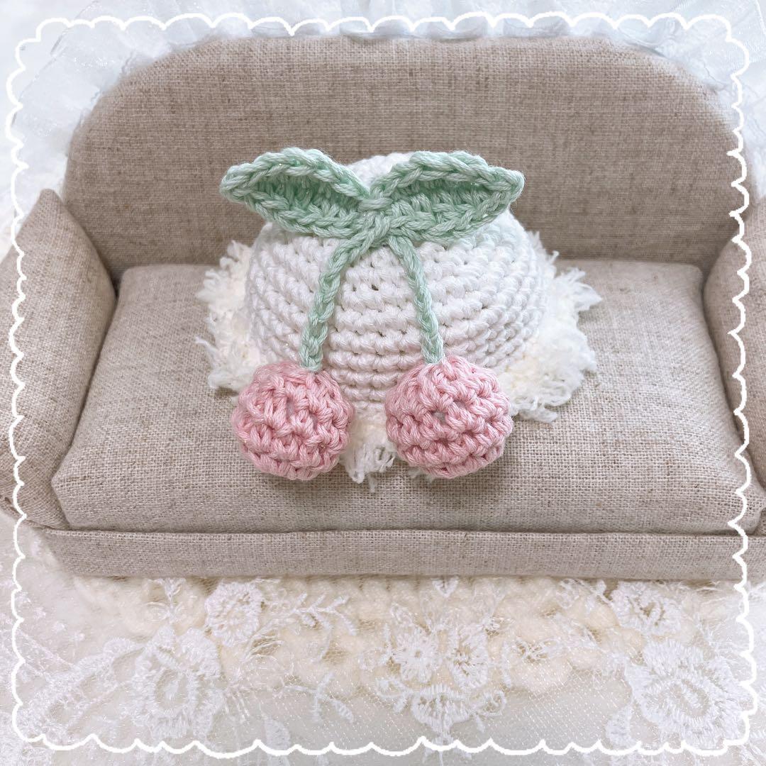 10㎝ ちびぐるみ　にじぱぺ　ぬい服　着ぐるみ　さくらんぼ帽子　ピンク