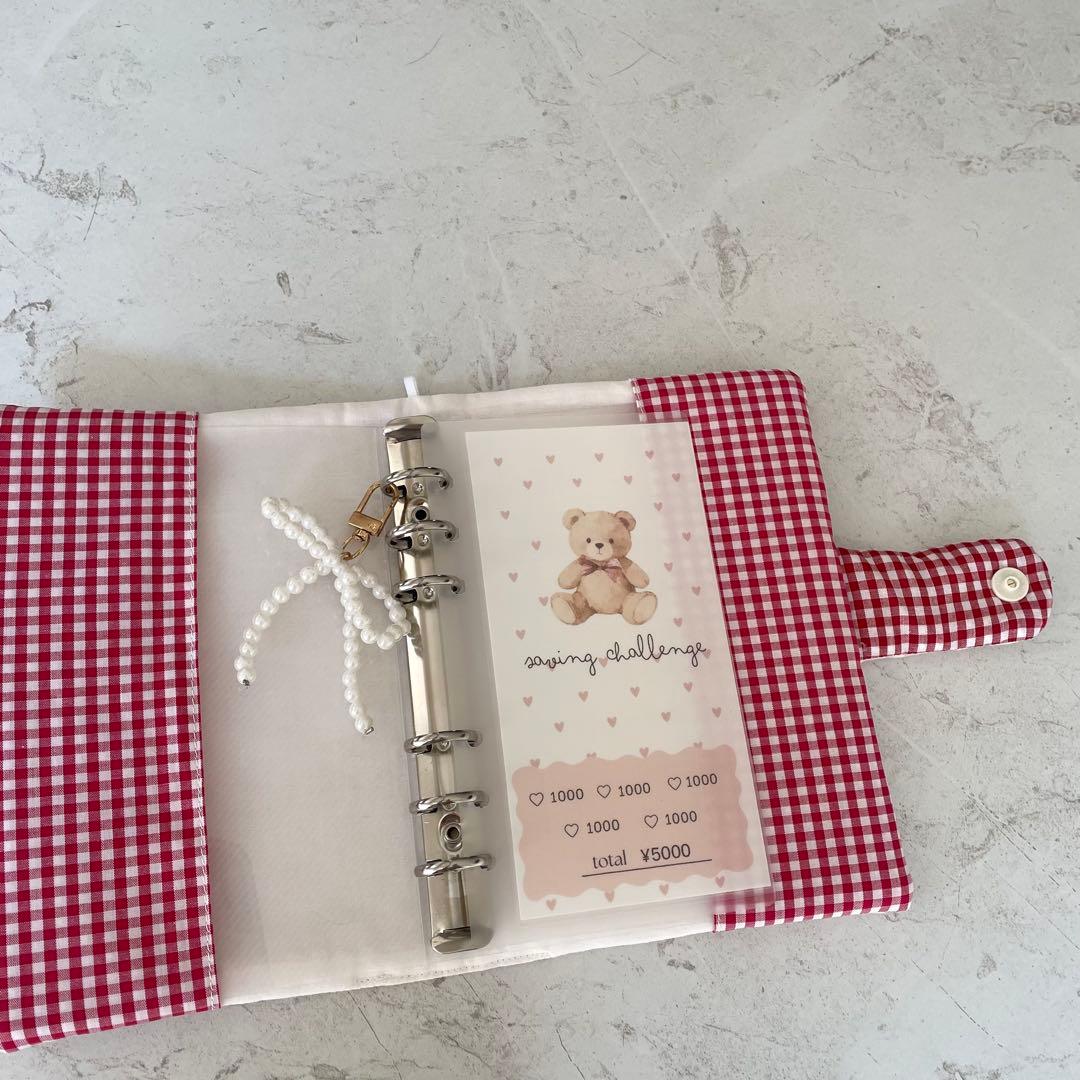 『リフィル付き』A6バインダー&バインダーカバーセット　リボンバインダー貯金韓国