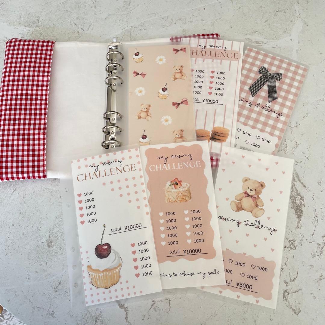 『リフィル付き』A6バインダー&バインダーカバーセット　リボンバインダー貯金韓国