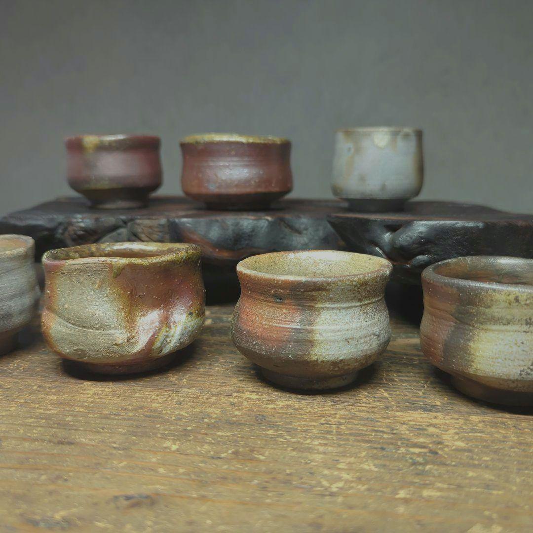 陶芸　備前焼　焼締　窯変　緋襷　酒器　ぐい呑み　お猪口　22個　まとめ売り